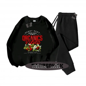 Siyah Kapşonlu Çilek Detaylı ikili TAKIM