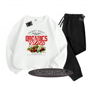 Siyah Kapşonlu Çilek Detaylı ikili TAKIM