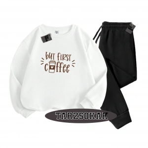 Siyah Kapşonlu Coffee Detaylı ikili TAKIM