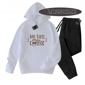 Siyah Kapşonlu Coffee Detaylı ikili TAKIM