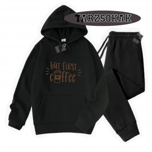 Siyah Kapşonlu Coffee Detaylı ikili TAKIM