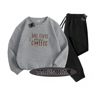 Siyah Kapşonlu Coffee Detaylı ikili TAKIM