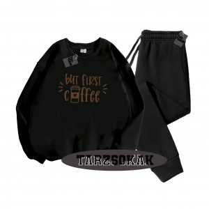 Siyah Kapşonlu Coffee Detaylı ikili TAKIM
