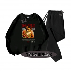 Siyah Kapşonlu Dog Detaylı ikili TAKIM