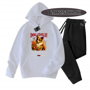 Siyah Kapşonlu Dog Detaylı ikili TAKIM