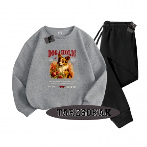 Siyah Kapşonlu Dog Detaylı ikili TAKIM