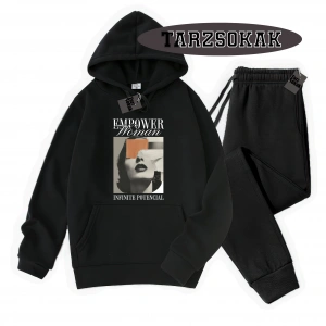 Siyah Kapşonlu EmpoweR Detaylı ikili TAKIM