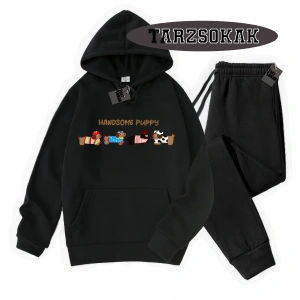 Siyah Kapşonlu Handsome Detaylı ikili TAKIM