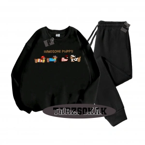 Siyah Kapşonlu Handsome Detaylı ikili TAKIM