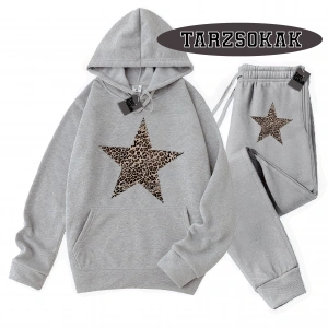 Siyah Kapşonlu Leopar Yıldız Detaylı ikili TAKIM