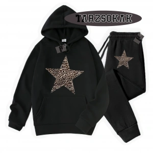 Siyah Kapşonlu Leopar Yıldız Detaylı ikili TAKIM