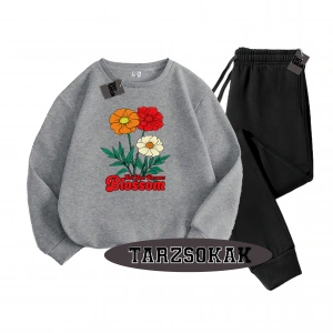 Siyah Kapşonlu Let your dreams blossom Detaylı ikili TAKIM