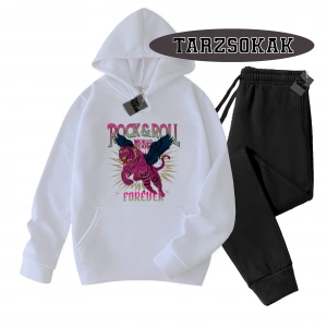 Siyah Kapşonlu RockRoll Detaylı ikili TAKIM