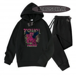 Siyah Kapşonlu RockRoll Detaylı ikili TAKIM