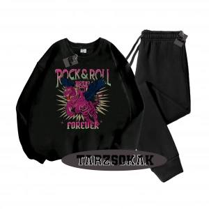Siyah Kapşonlu RockRoll Detaylı ikili TAKIM