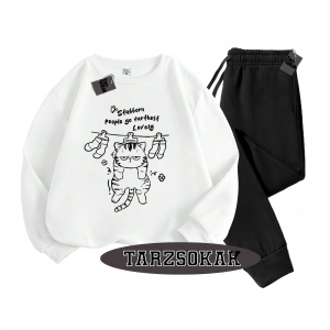 Siyah Kapşonlu Stubborn Detaylı ikili TAKIM