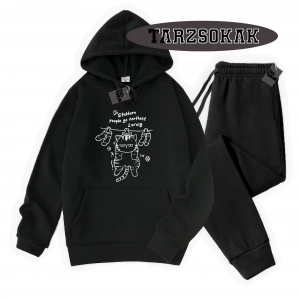 Siyah Kapşonlu Stubborn Detaylı ikili TAKIM