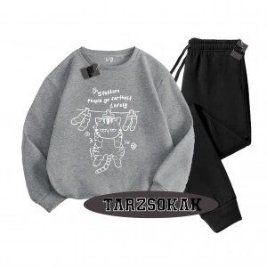 Siyah Kapşonlu Stubborn Detaylı ikili TAKIM