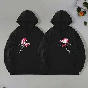 Siyah Kapşonlu Sweatshirt Çift Sevgili Kombinleri Couple Clothing