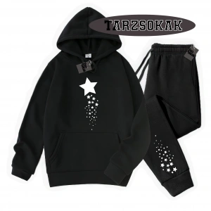 Siyah Kapşonlu Yıldız Detaylı ikili TAKIM