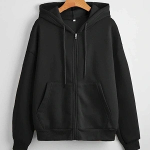 Siyah Kapüşonlu Fermuarlı Sweatshirt