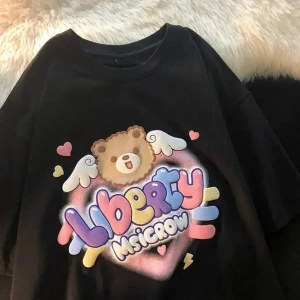 Siyah Karikatür Baskı Yaz Sevimli Kalp şeklinde Desen Harajuku