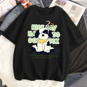 Siyah Karikatür i Sevimli Kedi Grafik Tee Köpek Baskı