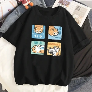Siyah Karikatür i Sevimli Kedi Grafik Tee Köpek Baskı