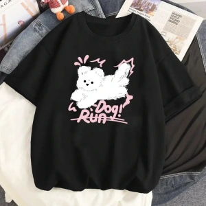 Siyah Karikatür i Sevimli Kedi Grafik Tee Köpek Baskı