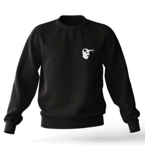 Sıyah Karpşonsuz 0 Yaka Pamuklu Oversıze Baskılı Sweatshirt Siyah