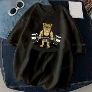 Siyah Kedi Halter baskılı Çalışma Komik Spor Salonu Tasarım Etiket Grafik li T