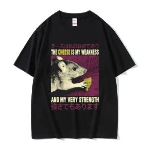 Siyah Komik Peynir Yiyen Makinesi Japon Sıçan Grafik ler Vintage