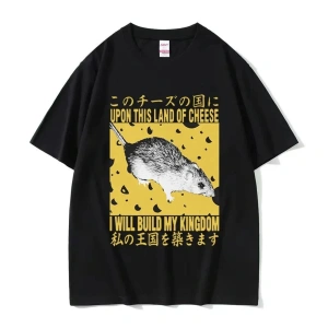 Siyah Komik Peynir Yiyen Makinesi Japon Sıçan Grafik ler Vintage