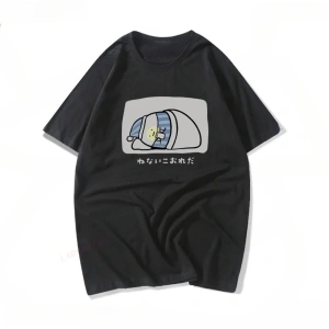 Siyah Komik Sloganı Im Late for Work Mizah Vintage Japonya Kanji Hiçbir Fikir Baskılı T Sh