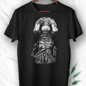 Siyah Mitoloji Dünyayı Taşyan Adam Atlas Baskılı Unısex Tişört