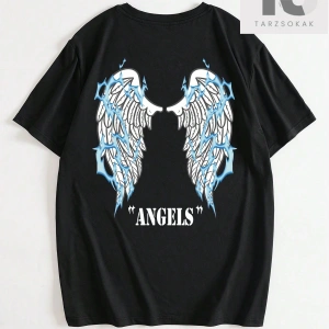 Siyah Örme Ejderha Desenli Yuvarlak Yaka Bol Tişört