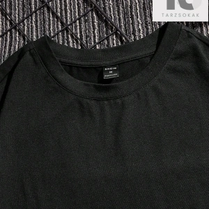 Siyah Örme Erkek Komik Baskılı Yuvarlak Yaka Kısa Kollu Tişört