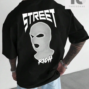 Siyah Örme Erkek Yuvarlak Yaka Düşük Omuz Tişört