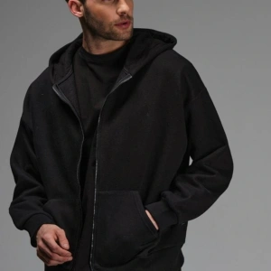 Siyah Oversize 3 Iplik Kalın Içi Polarlı Fermuarlı 1.kalite Bol Kesim Düz Baskısız Sweatshirt