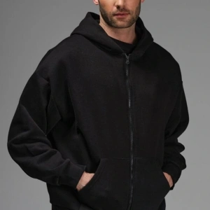 Siyah Oversize 3 Iplik Kalın Içi Polarlı Fermuarlı 1.kalite Bol Kesim Düz Baskısız Sweatshirt