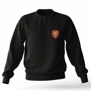 Sıyah Oversıze Aslan Minimal Baskılı 0 Yaka Kapşonsuz Unisex Pamuklu Sweatshirt Siyah