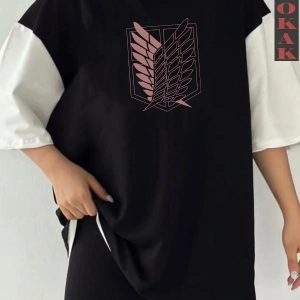 Siyah Oversize Çift Renk ATACK Baskılı Unisex Tshirt