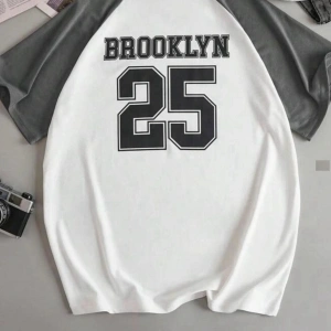 Siyah Oversize Çift Renk Brooklyn Baskılı Unisex Tshirt