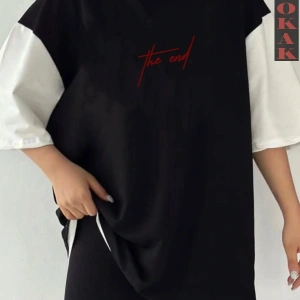 Siyah Oversize Çift Renk THE END  Baskılı Unisex Tshirt