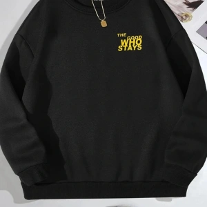 Siyah Oversize Goog Grace Baskılı Pamuklu Kapşonsuz 0 Yaka Unisex Sweatshirt