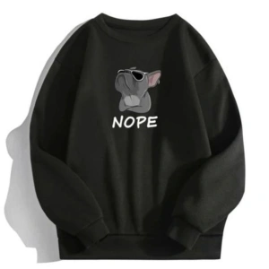 Siyah Oversize Kapşonsuz 0 Yaka Bulldog Baskılı Pamuklu Sweatshirt