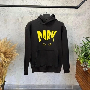 Siyah Oversize Kara Kedi Baskılı Kapüşonlu Pamuklu Unisex Sweatshirt