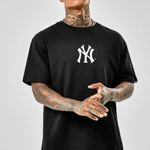 Siyah Oversize Ny Ci?ty Baskılı Pamuklu Unisex Bisiklet Yaka Tshirt