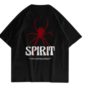 Siyah Oversize Spirit Baskılı Pamuklu Unisex Tshirt