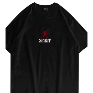 Siyah Oversize Spirit Baskılı Pamuklu Unisex Tshirt